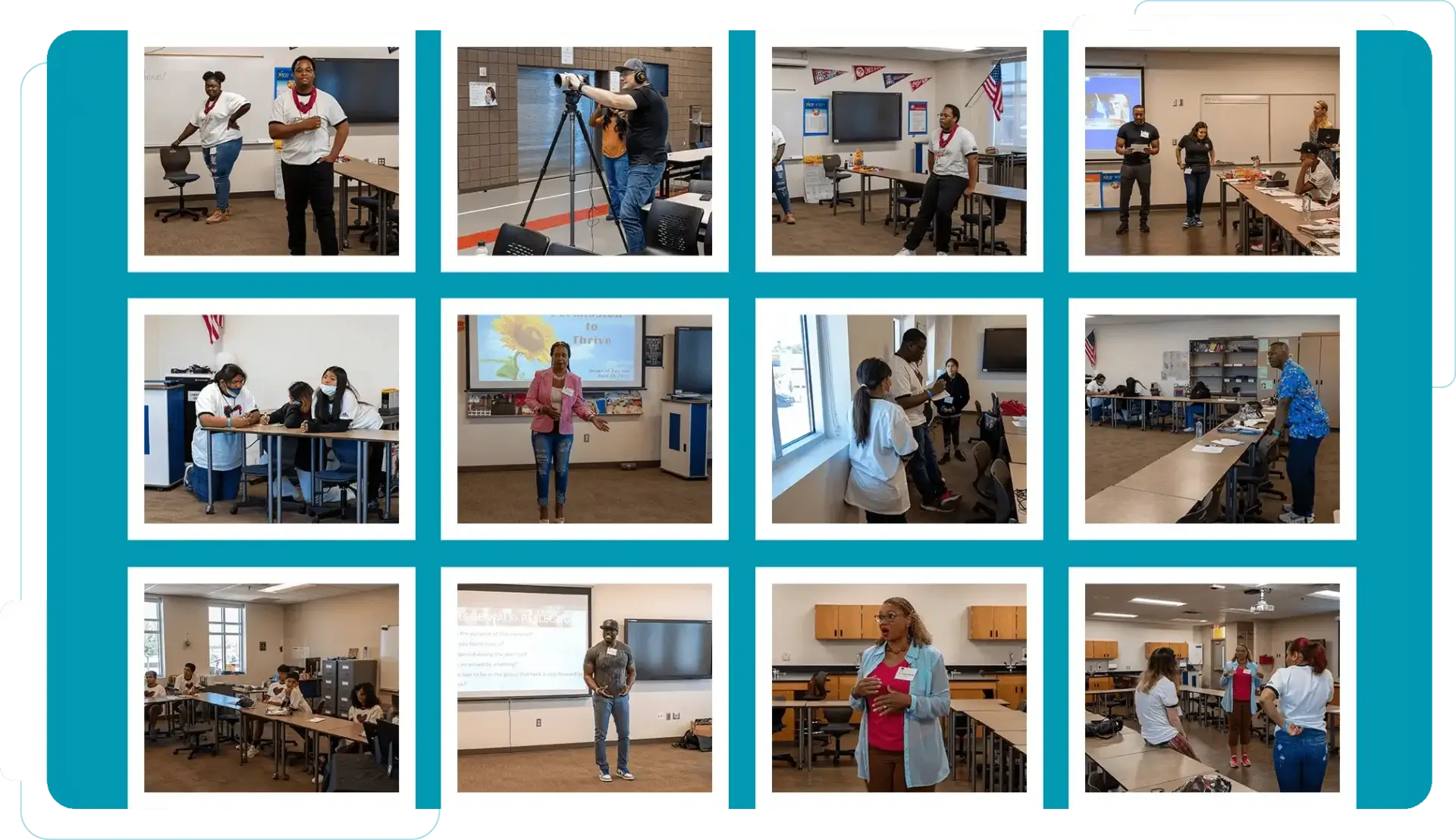 A series of photos showing people in different positions.
